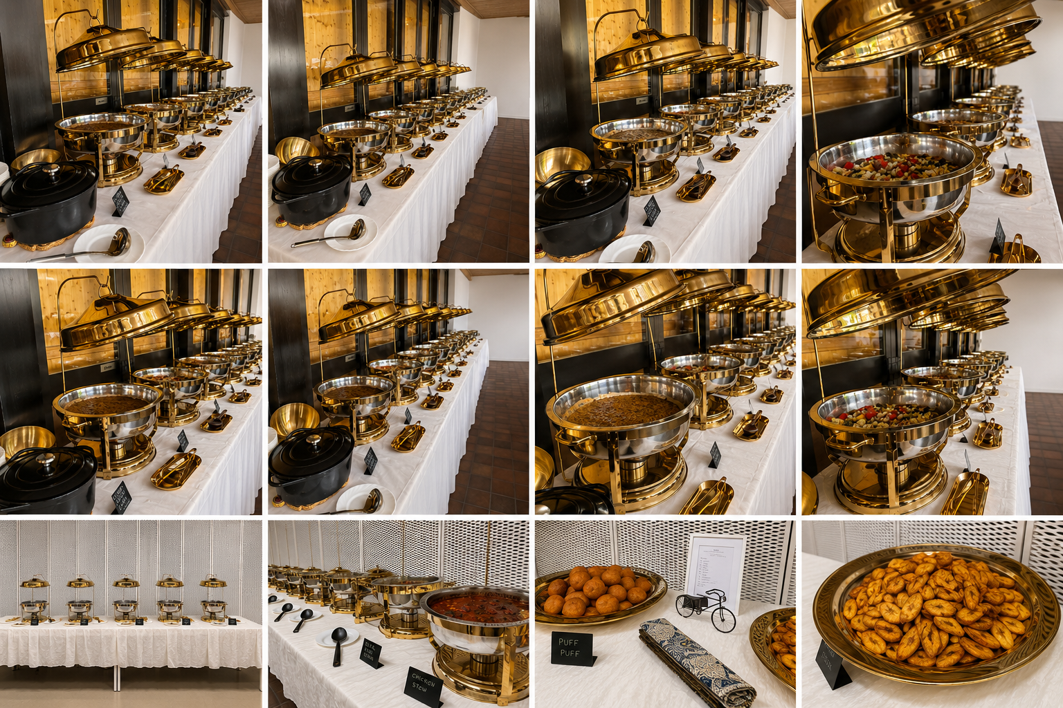 Buffet table with guests nearby